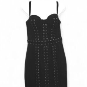Bebe X Naven Black Bustier Lace up  Bodycon Dress Size 8